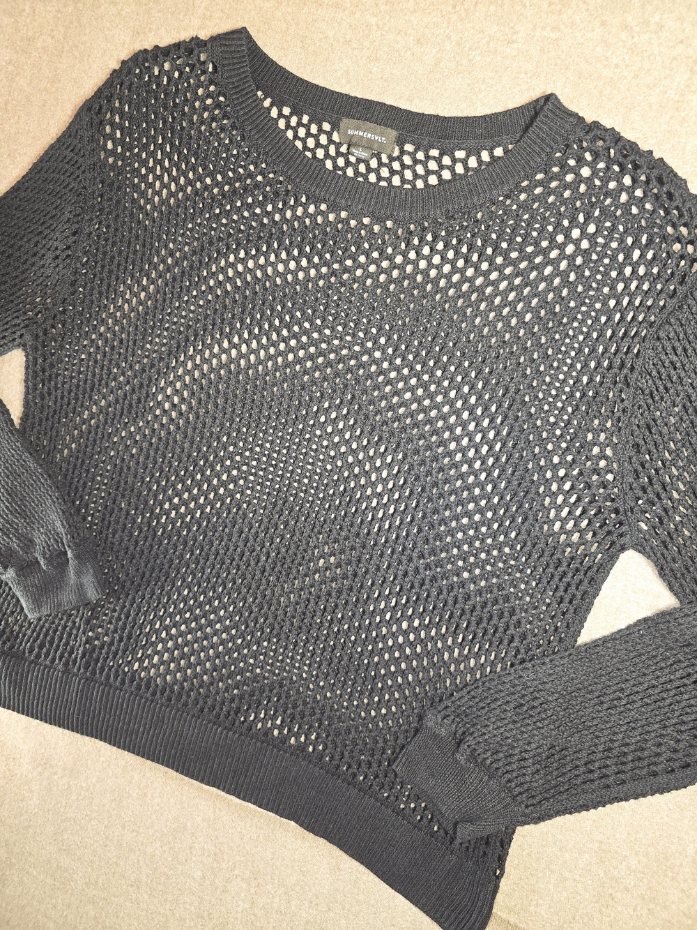 summersalt Black Open-Knit Scoop Neck Sweater Beach Cover Women's Large